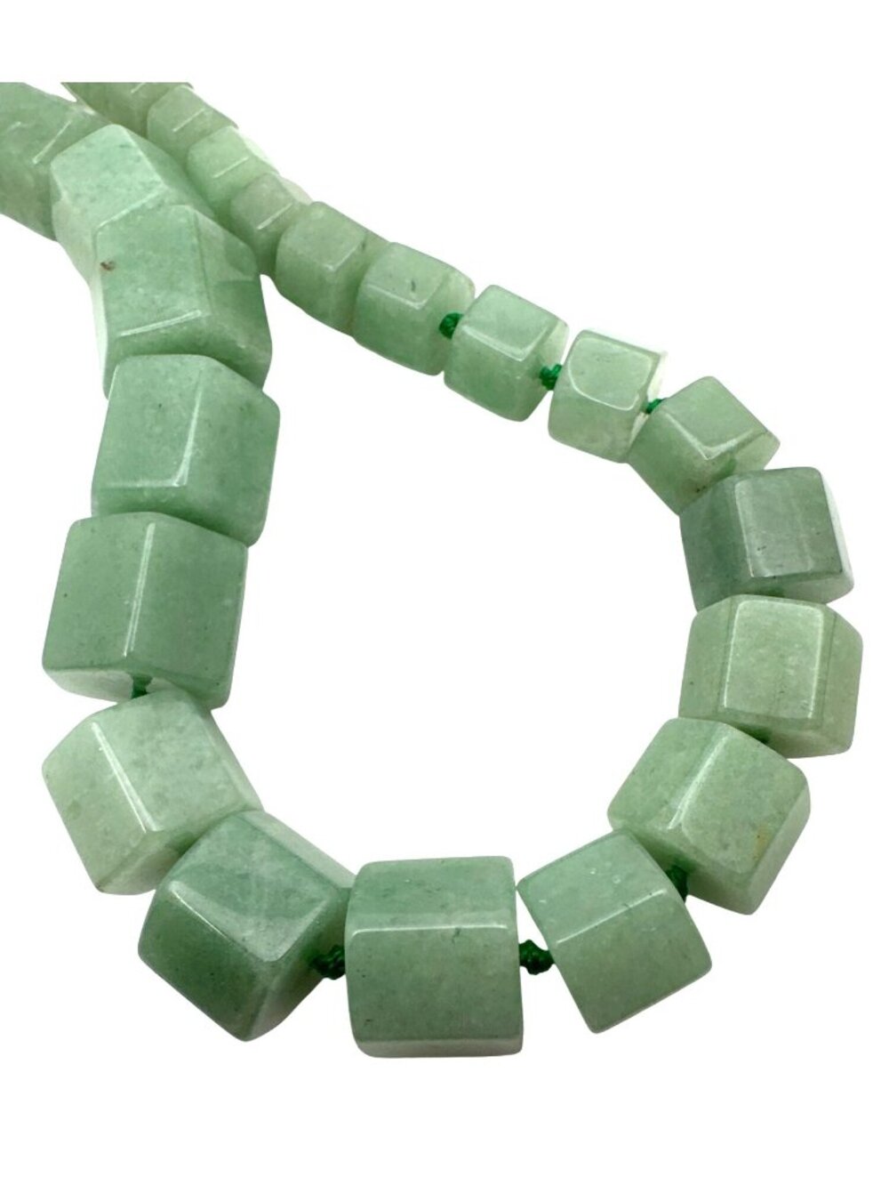 Vintage Green Jadeite Necklace Polished Gemstone Hexagon Beads Double Knotted - Picture 8 of 9